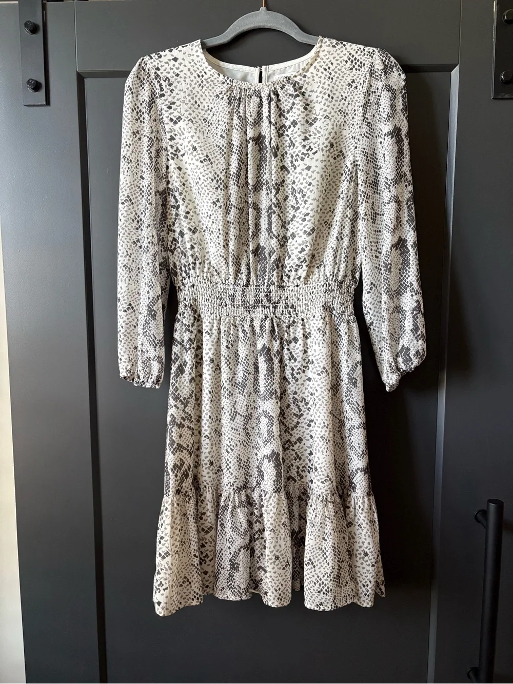 J. Crew Neutral Snake Print Long Sleeve Smocked Waist Dress